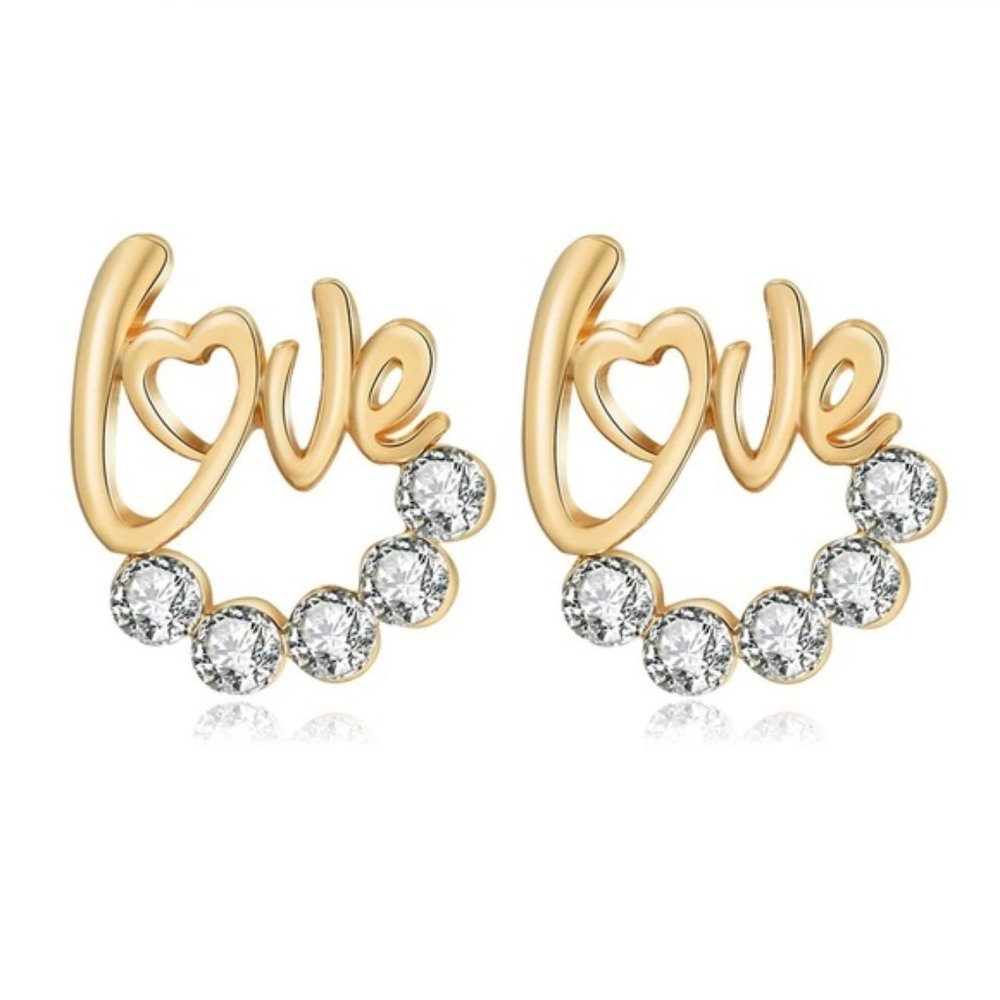 3/$30 LOVE GOLDEN CRYSTAL ZIRCON EARRINGS